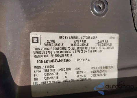 1997 Chevrolet Tahoe Ls z USA, uszkodzony, nr VIN 1GNEK13R4VJ441266